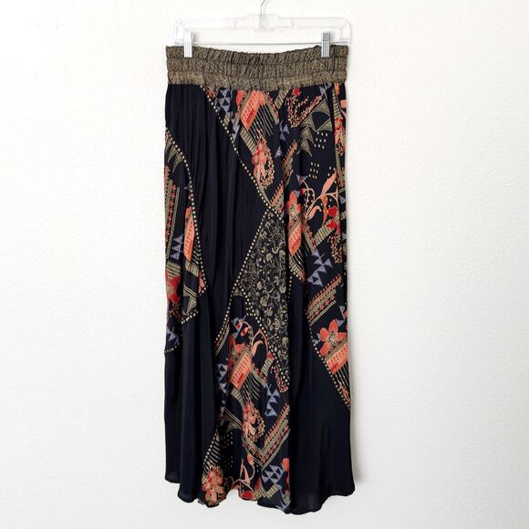[Vintage] Dorothy Schoelen Black Dark Floral Geometric Print Maxi Skirt Size 12 - Picture 2 of 11